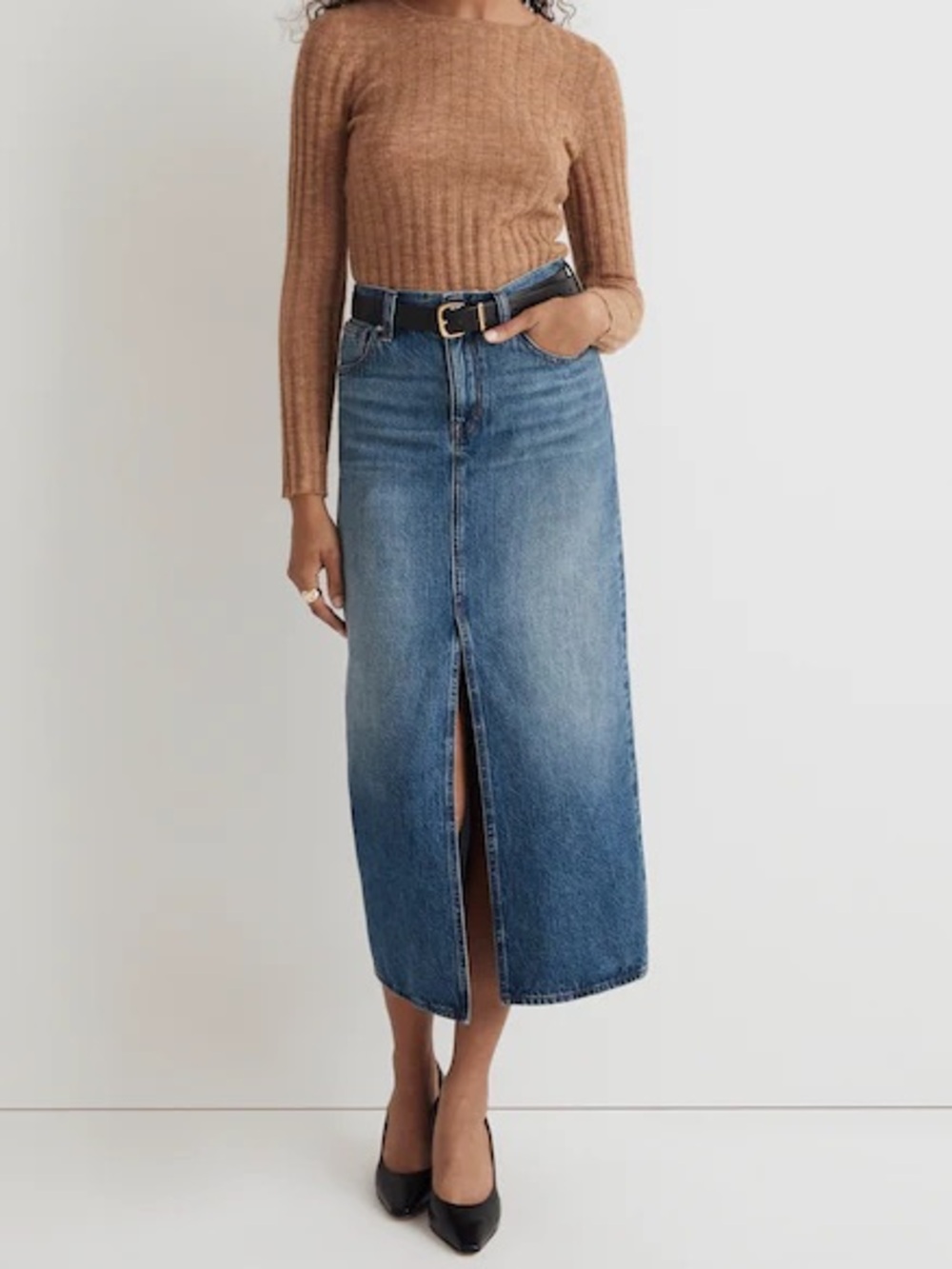 MADEWELL Denim Mid-Rise Maxi Skirt in Pratt Wash